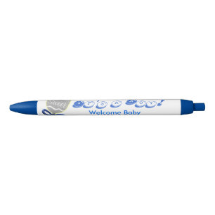Het is een jongen welkom baby blauw rammelaar aank blauwe inkt pen