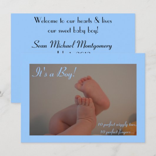 Het is een jongen Wiggly Toes Birth Announcement K Kaart (Voorkant / Achterkant)