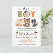 Het is een jongen Woodland Animals Baby shower Inv Kaart (Staand voorkant)