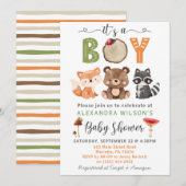 Het is een jongen Woodland Animals Baby shower Inv Kaart (Voorkant / Achterkant)