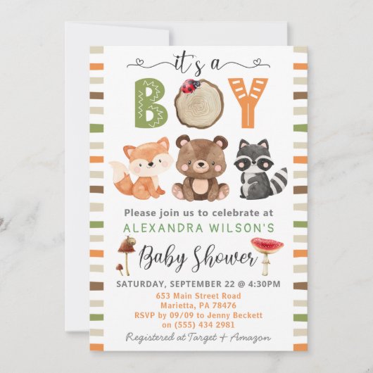 Het is een jongen Woodland Animals Baby shower Kaart (Voorkant)
