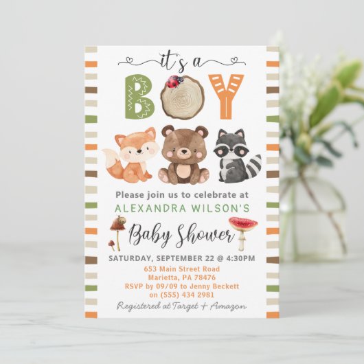 Het is een jongen Woodland Animals Baby shower Kaart (Staand voorkant)