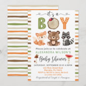 Het is een jongen Woodland Animals Baby shower Kaart (Voorkant / Achterkant)