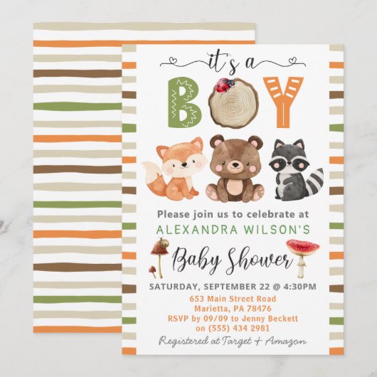 Het is een jongen Woodland Animals Baby shower Kaart (Voorkant / Achterkant)