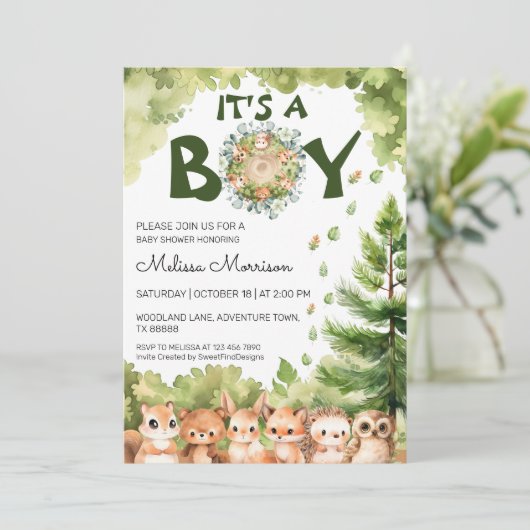 Het is een jongen Woodland door SFD Baby Boy Showe Kaart (Staand voorkant)