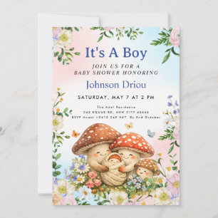 Het is een jongen Woodland Mushroom Baby Shower Kaart