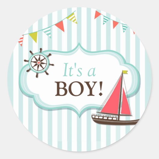 Het is een Jongen Zeilboot Baby shower Stickers (Voorkant)
