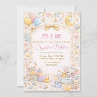 Het is een jongens baby shower uitnodiging