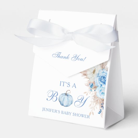 Het is een jongens babyshower pompoen bedankdoosjes (Voorkant Zijde)
