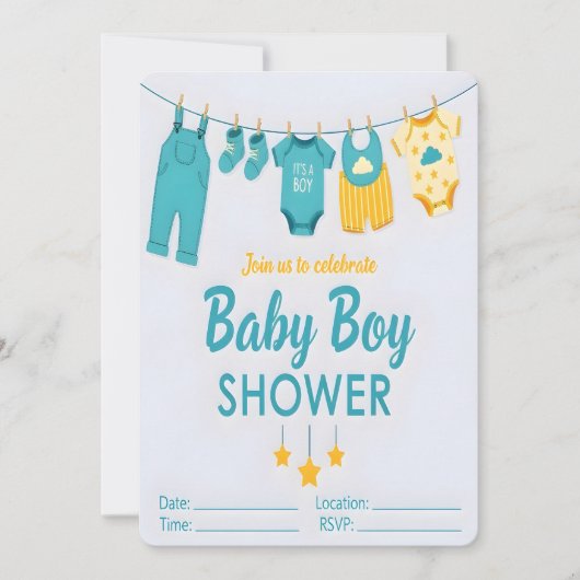 Het is een jongens babyshower uitnodiging (Voorkant)
