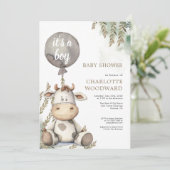 Het Is Een Jongens Ballon Koe Baby Shower Kaart (Staand voorkant)