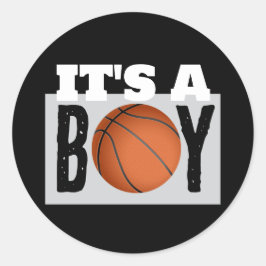 Het is een jongens basketbal baby shower zwart ronde sticker