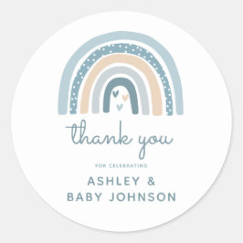 Het is een jongens boho regenboog babyshower bedan ronde sticker