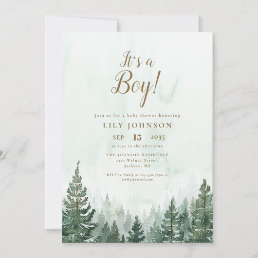 Het is een jongens dennenbos baby shower kaart (Voorkant)