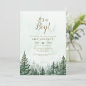 Het is een jongens dennenbos baby shower kaart (Staand voorkant)