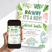 Het is een jongens dinosaurus baby shower kaart