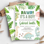 Het is een jongens dinosaurus baby shower kaart