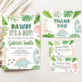 Het is een jongens dinosaurus baby shower kaart