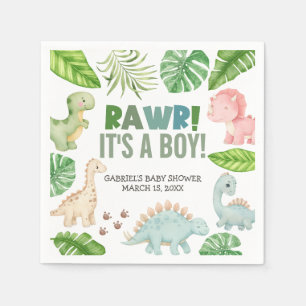Het is een jongens dinosaurus baby shower servet
