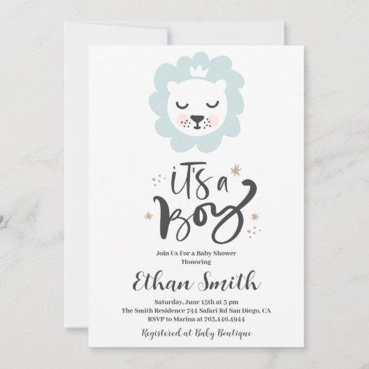 Het is een jongens Leeuwen Baby Shower Uitnodiging (Voorkant)