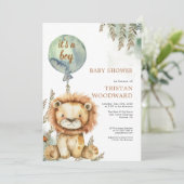 Het is een jongensballonleeuw Baby shower Kaart (Staand voorkant)