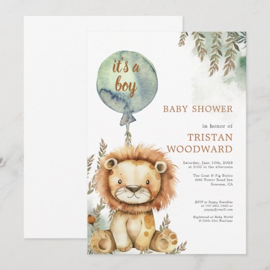 Het is een jongensballonleeuw Baby shower Kaart (Voorkant / Achterkant)