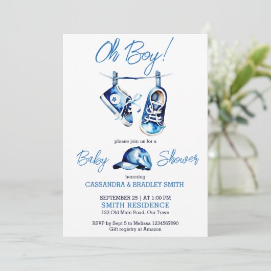 Het is een jongensblauw baby schoenen een pet eenv kaart (Staand voorkant)