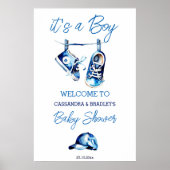 Het is een jongensblauw baby schoenen welkomstbord poster (Voorkant)