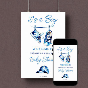 Het is een jongensblauw baby schoenen welkomstbord poster