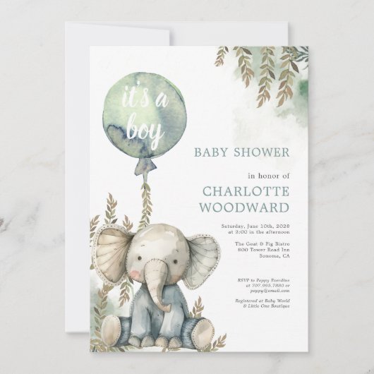 Het is een jongensblauw ballon olifant Baby shower Kaart (Voorkant)