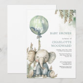 Het is een jongensblauw ballon olifant Baby shower Kaart (Voorkant / Achterkant)