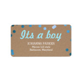 Het is een jongensblauw Confetti rustiek kraftpapi Etiket (Voorkant)