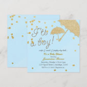 Het is een jongensblauw en gouden Baby shower Kaart (Voorkant / Achterkant)