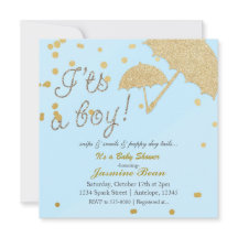 Het is een jongensblauw en gouden Baby shower