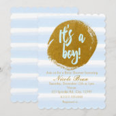 Het is een jongensblauw goudfolie Waterverf uitnod Kaart (Voorkant / Achterkant)