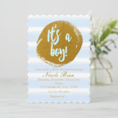 Het is een jongensblauw goudfolie Waterverf uitnod Kaart (Staand voorkant)