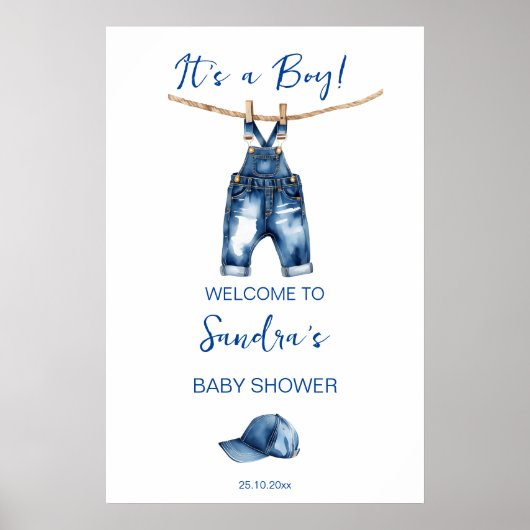 Het is een jongensblauw spijkerbroek baby shower w poster (Voorkant)
