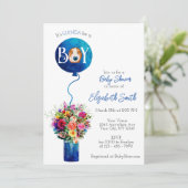 Het is een jongensblauwe ballon cavia baby shower kaart (Staand voorkant)