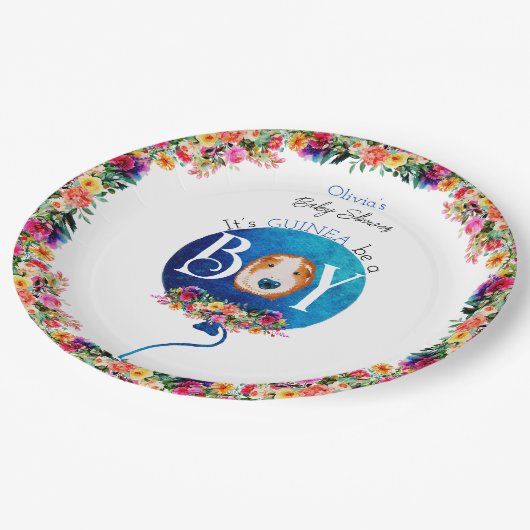 Het is een jongensblauwe ballon cavia baby shower papieren bordje (Gekanteld)