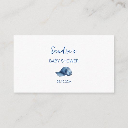 Het is een jongensblauwe jeans baby shower luierlo informatiekaartje (Achterkant)