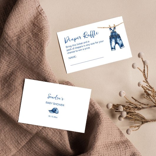 Het is een jongensblauwe jeans baby shower luierlo informatiekaartje