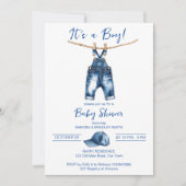 Het is een jongensblauwe jeans baby shower sjabloo kaart (Voorkant)