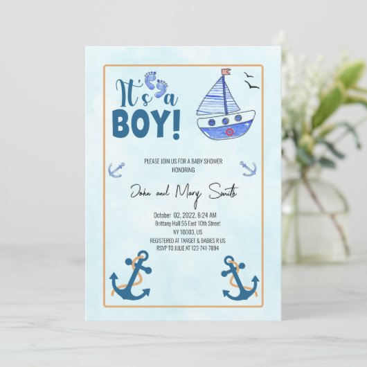 Het is een jongensgeboorte Nautical Sailboat baby  Kaart (Staand voorkant)