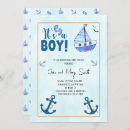 Het is een jongensgeboorte Nautical Sailboat baby Kaart
