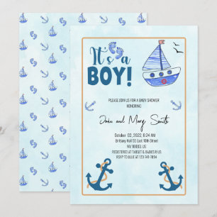 Het is een jongensgeboorte Nautical Sailboat baby  Kaart