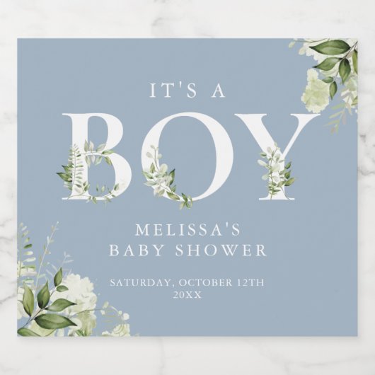 Het is een jongensgroenbrief Dusty Blue Baby showe Sparkling Wijnetiket (Enkel label)