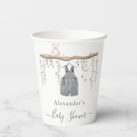 Het is een jongenskleding Eucalyptus Baby shower Papieren Bekers (Achterkant)