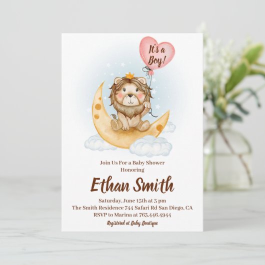 Het is een jongenssafari-leeuw waterverf baby show kaart (Staand voorkant)