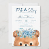 Het is een jongetje Beer Floral Blue Baby shower Kaart (Voorkant)