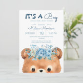 Het is een jongetje Beer Floral Blue Baby shower Kaart (Staand voorkant)